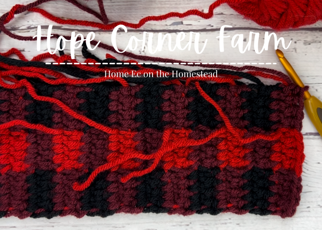 How to Crochet a Buffalo Plaid Flower Ear Warmer row 42