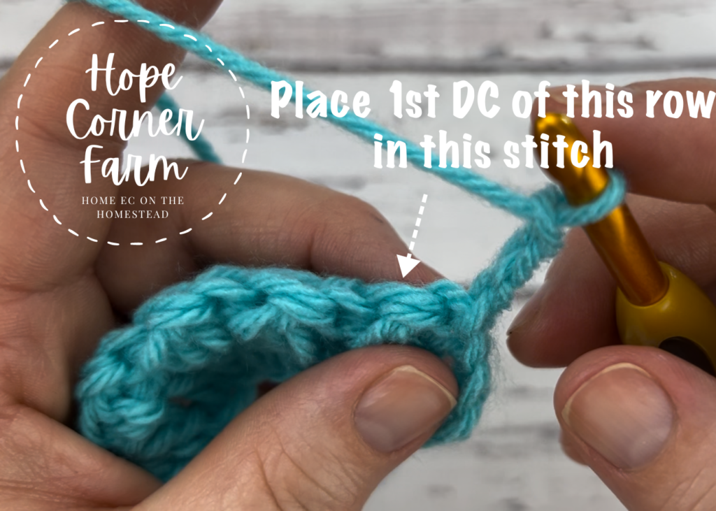 Where to place the first double crochet of this row of floret crochet stitches