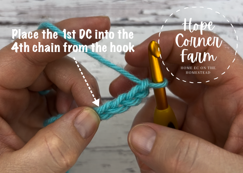 Where to place the first double crochet stitch