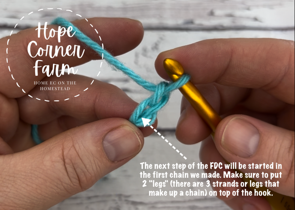 Where to place the hook for the foundation double crochet stitch