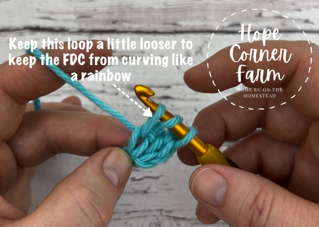 Keep the 1st yarn loop. a little looser to keep the foundation double crochet from curving