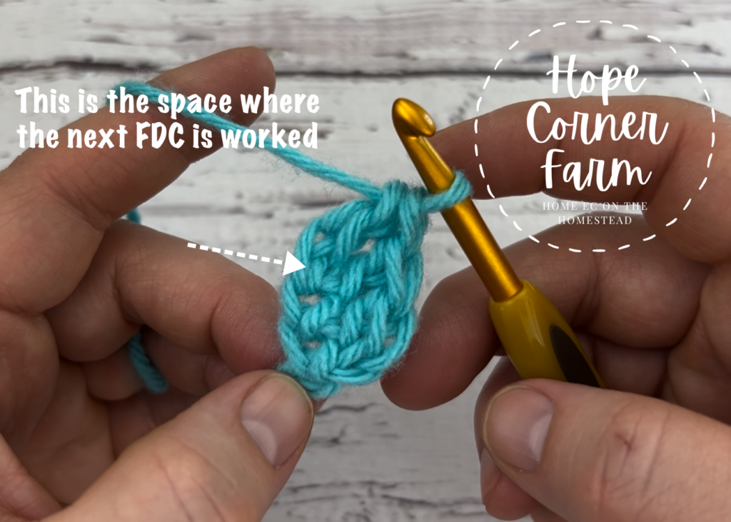 Where to place the hook for another Foundation Double Crochet Stitch