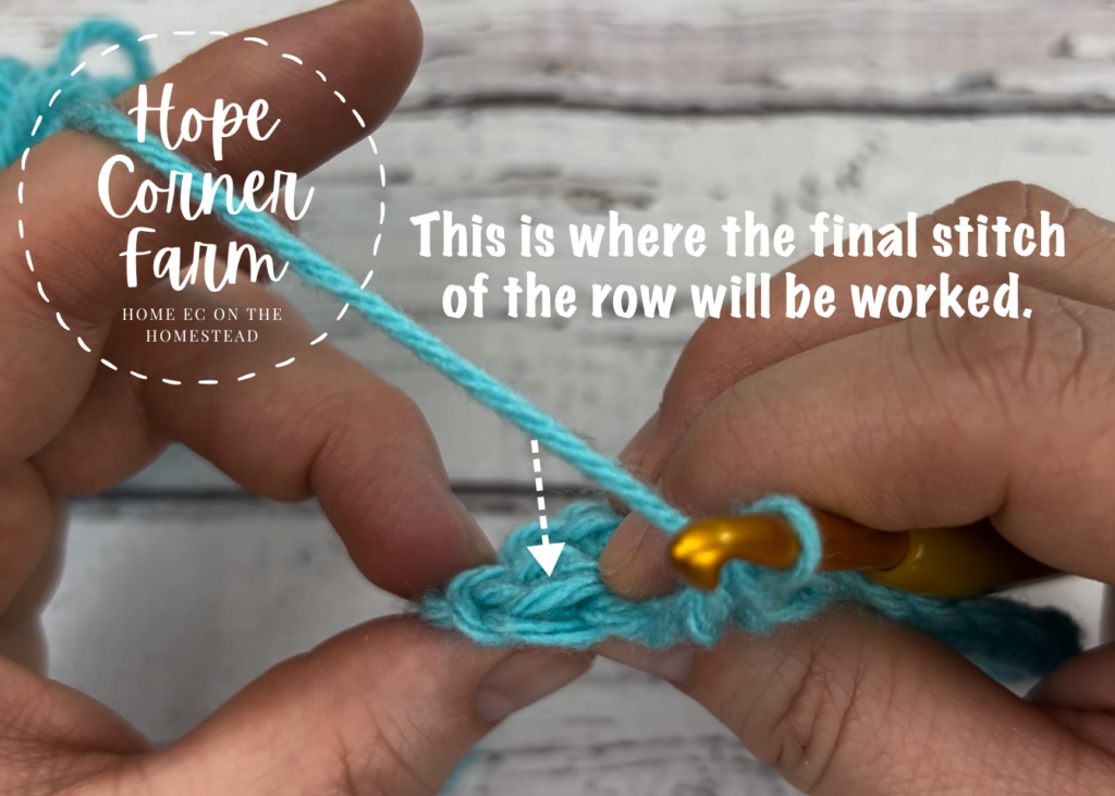 Where the last crochet stitch goes when using a FDC