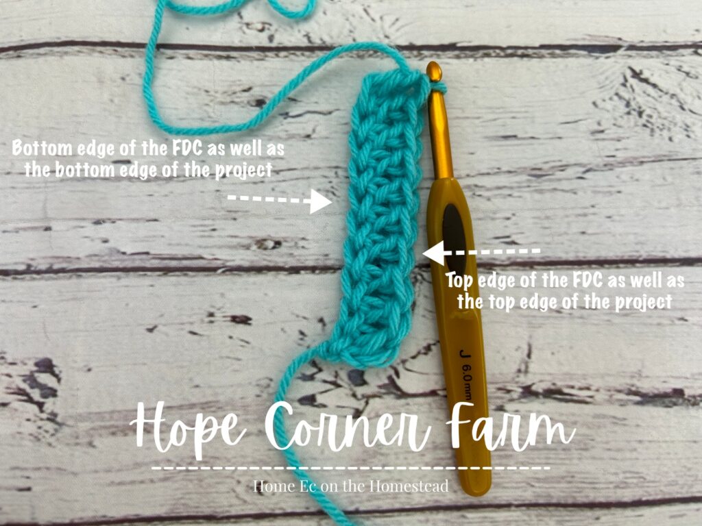 Bottom edge and top edge of the foundation double crochet stitch