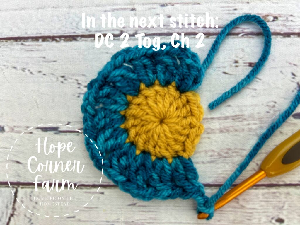 round 2 double crochet two together crochet