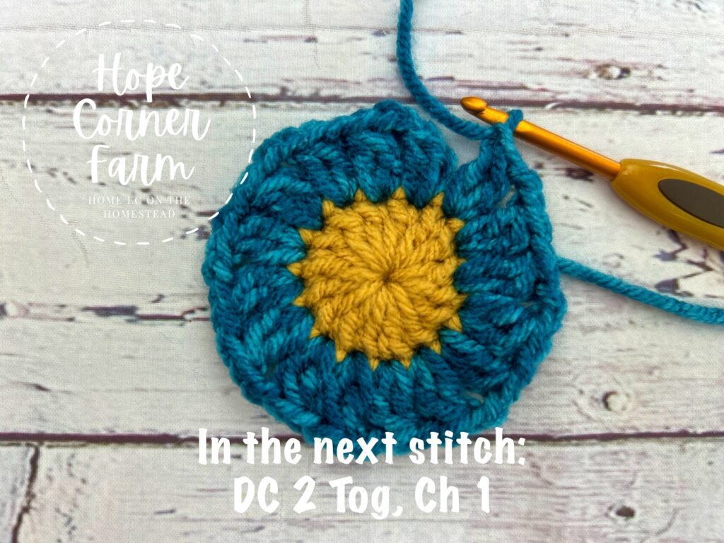 double crochet two together chain 1 for the last stitch of the round