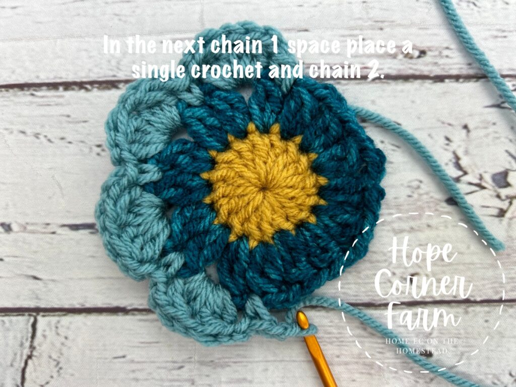 single crochet and chain 2