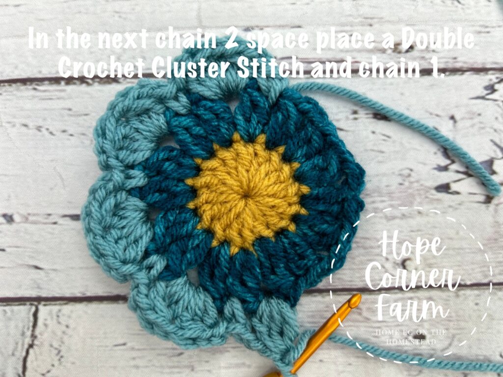 double crochet cluster stitch and chain 1