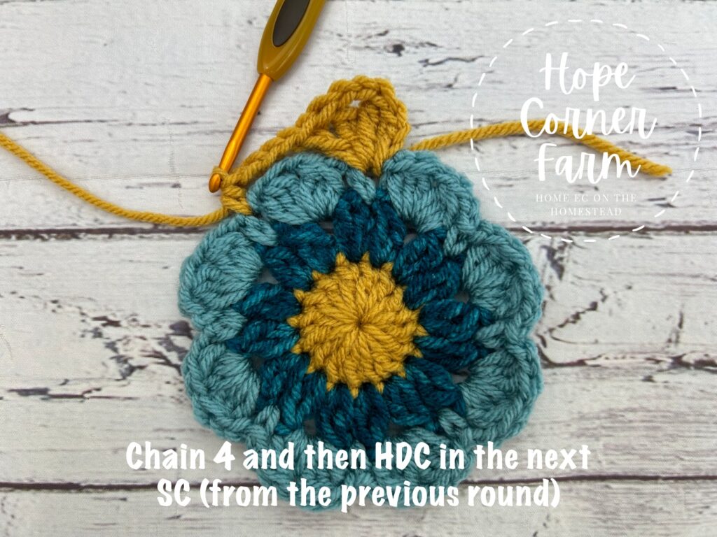 chain 4, hdc into the next stitch crochet granny square