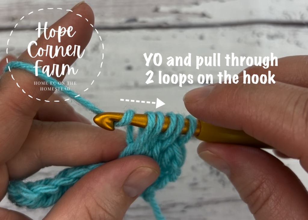 yarn over and pull through 2 loops on the crochet hook