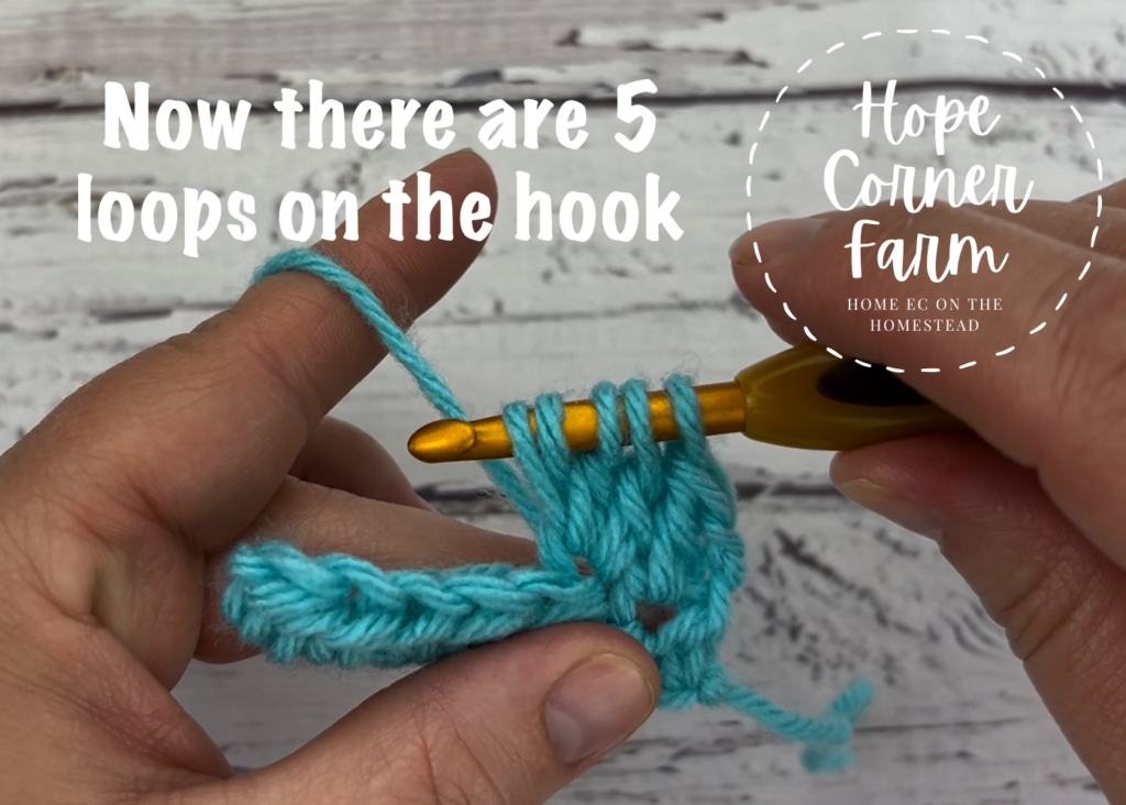 5 loops of yarn on the crochet hook hope corner farm crochet
