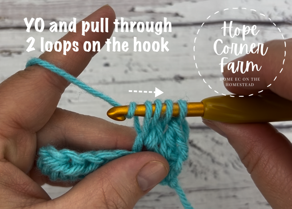Yarn over and pull through 2 loops on the crochet hook