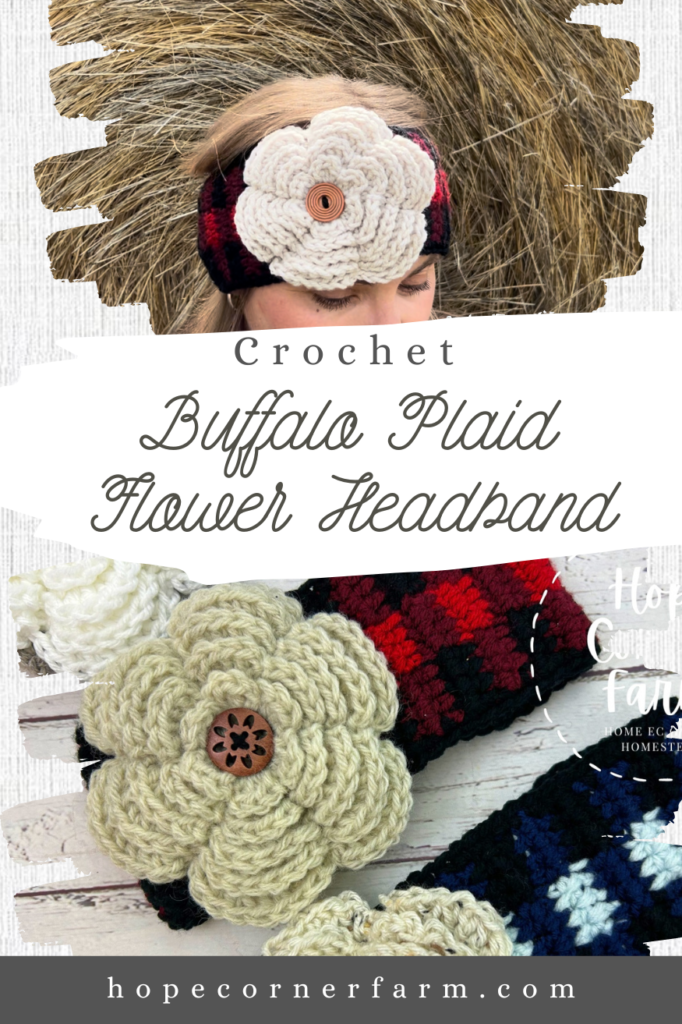 Crochet Buffalo Plaid Flower Headband by Hope Corner Farm