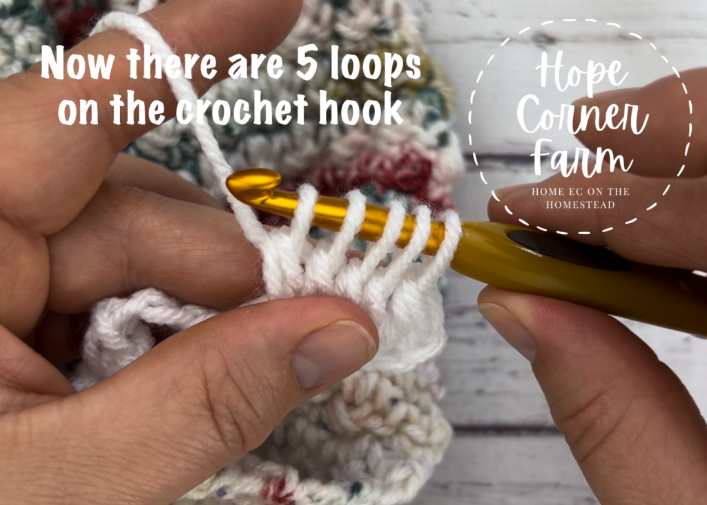 There are now 4 partial double crochet stitches on the hook