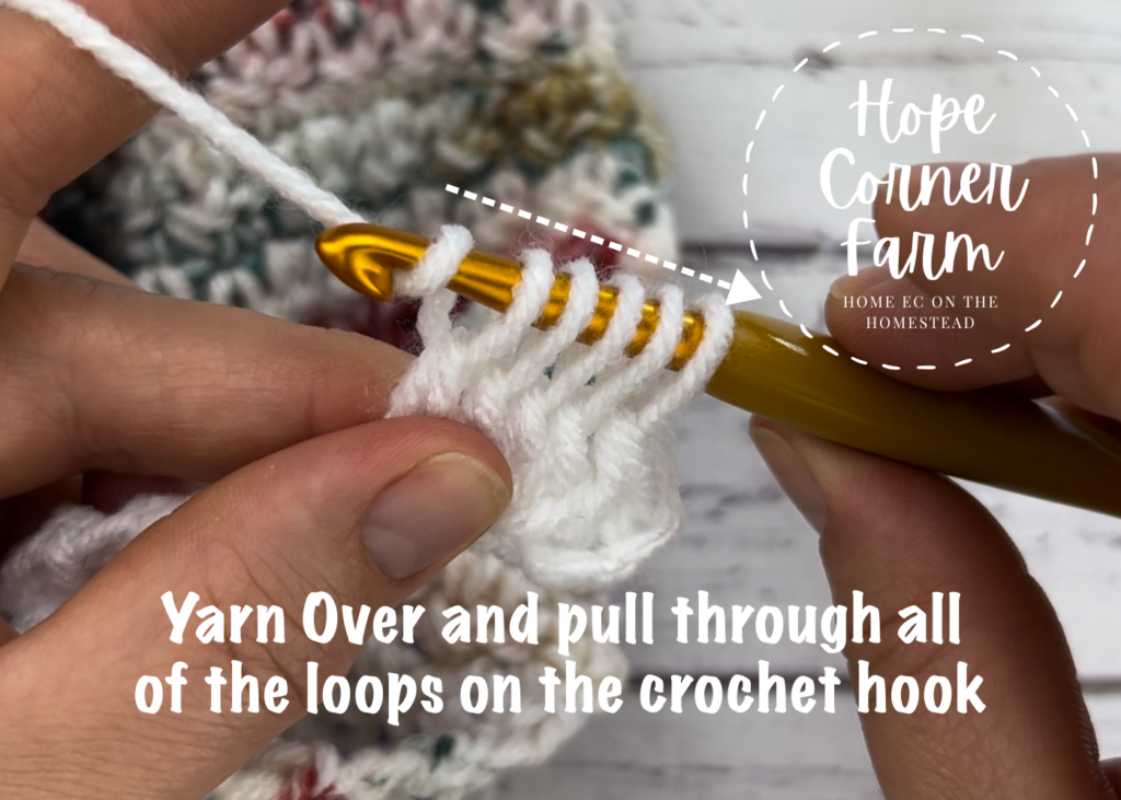 Yarn Over and pull through all of the loops on the crochet hook