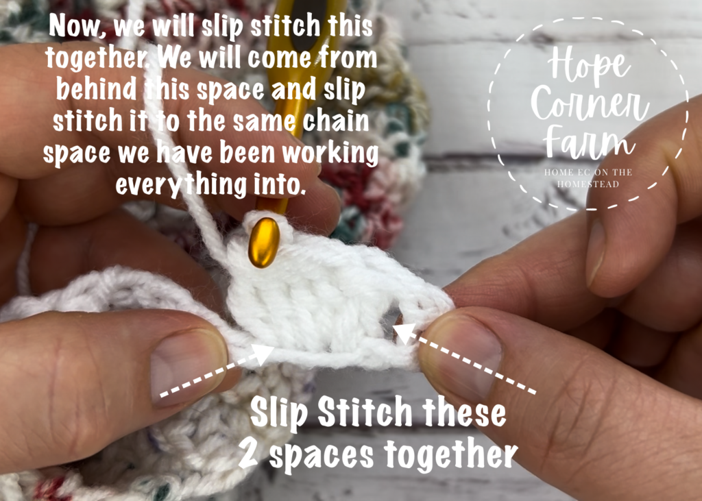 Create the popcorn piece by slip stitching together