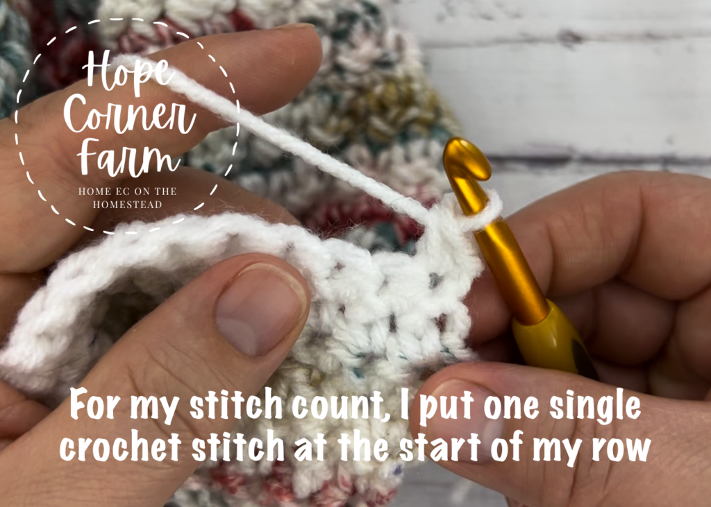 Start the 3rd row with at least one single crochet stitch