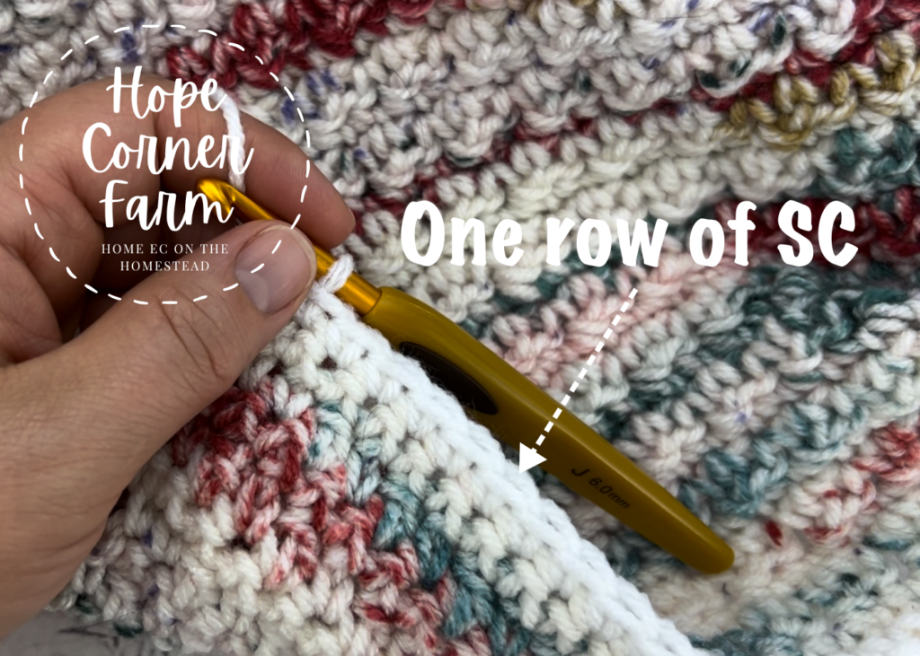 one row of single crochet in the crochet blanket border