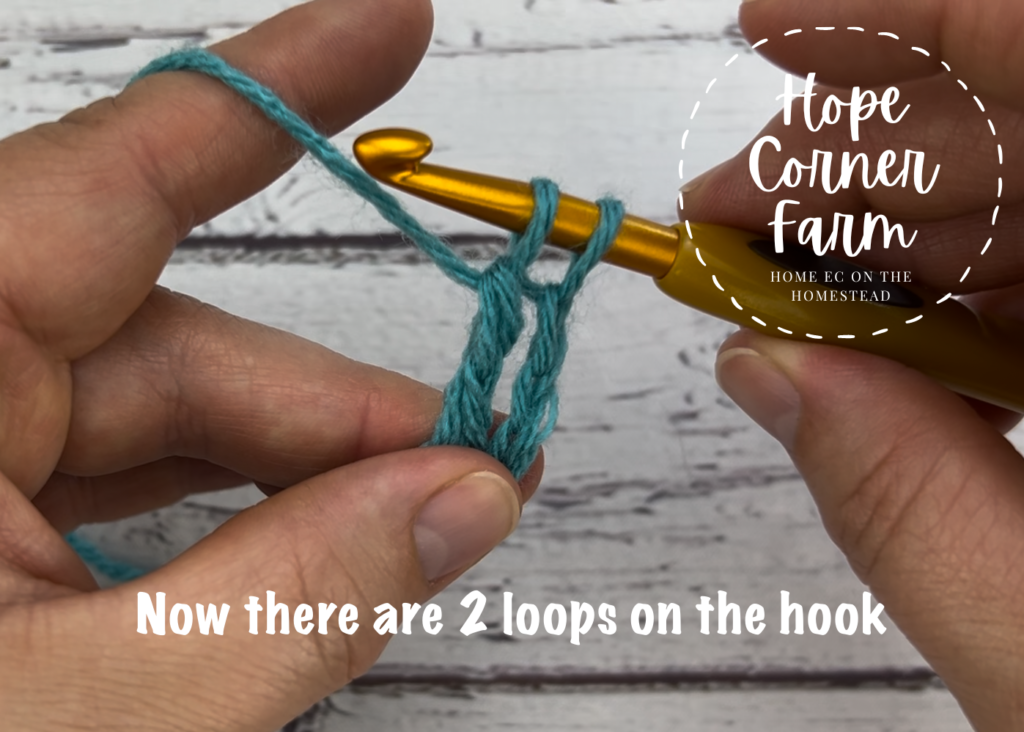 2 loops of yarn on the crochet hook