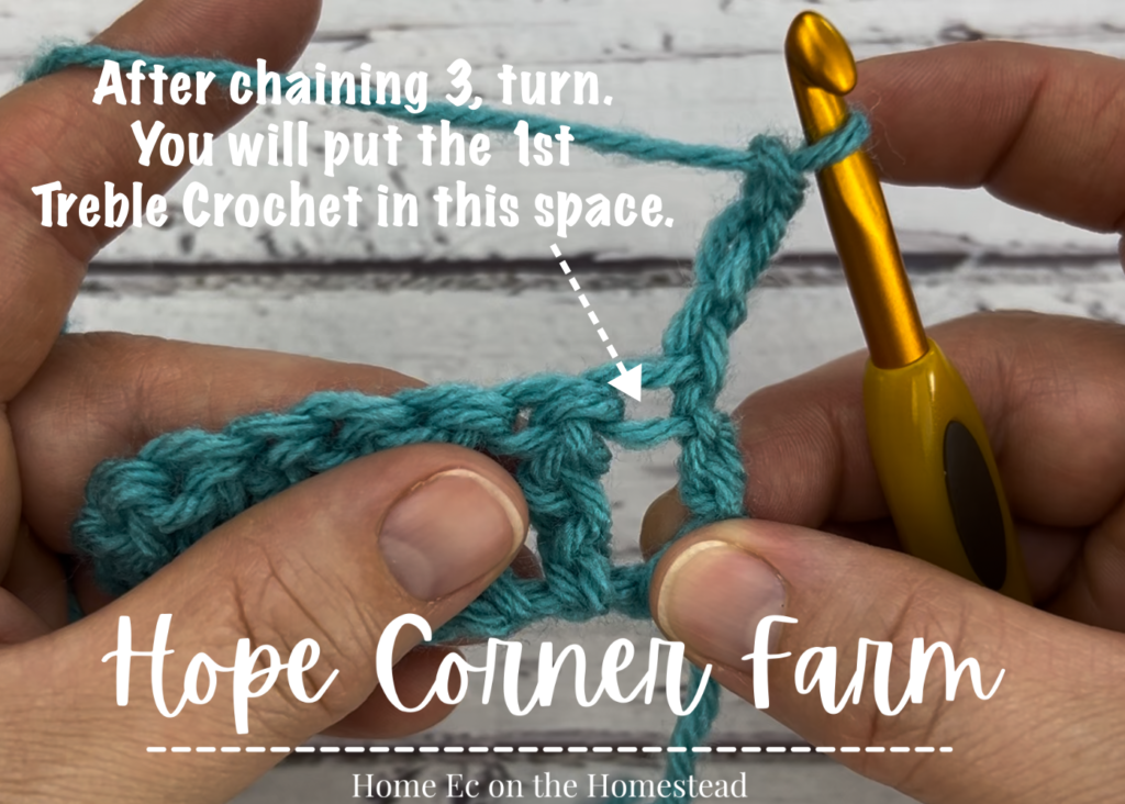 Where to place the first treble crochet stitch