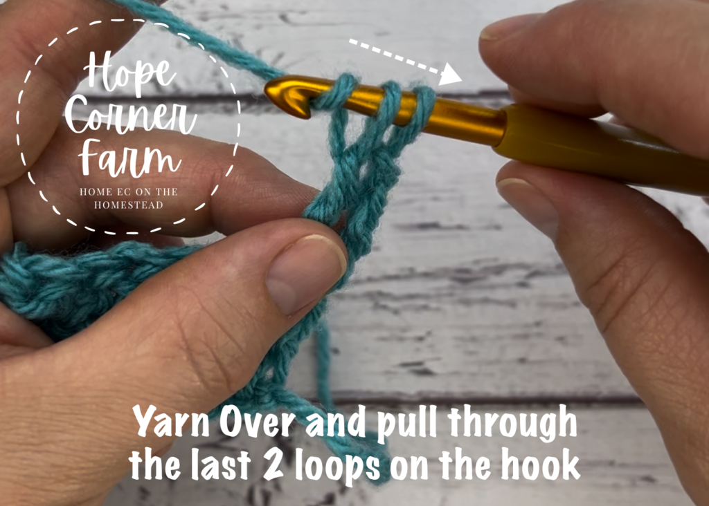 yarn over and pull through both loops of yarn on the crochet hook