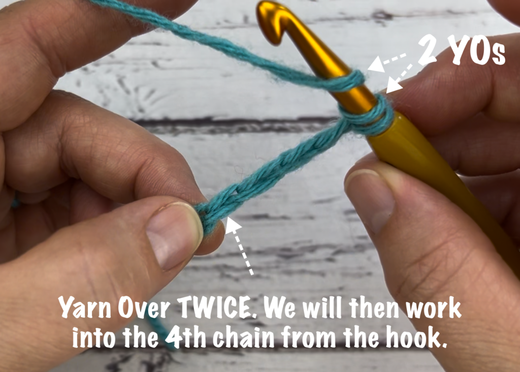 Where to work the 1st treble crochet stitch