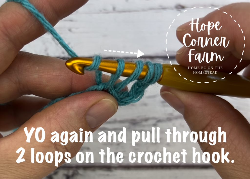 yarn over and pull through 2 loops on the crochet hook