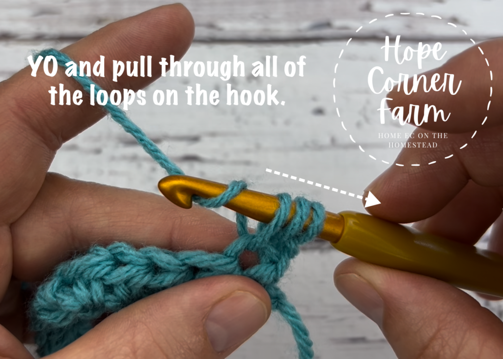 Yarn Over and pull through all of the loops on the crochet hook