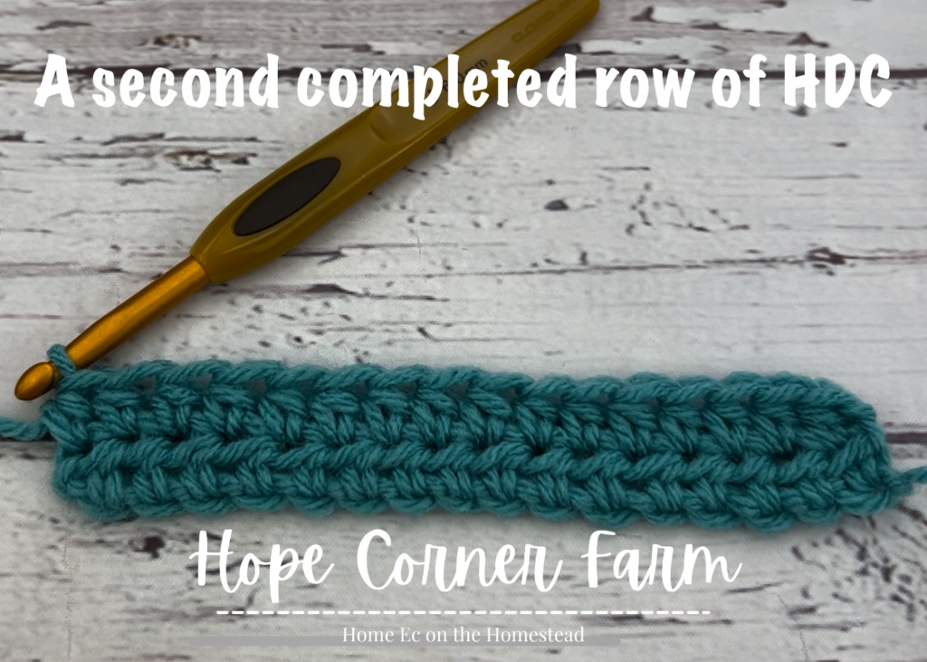 A second completed row of HDC stitches in crochet