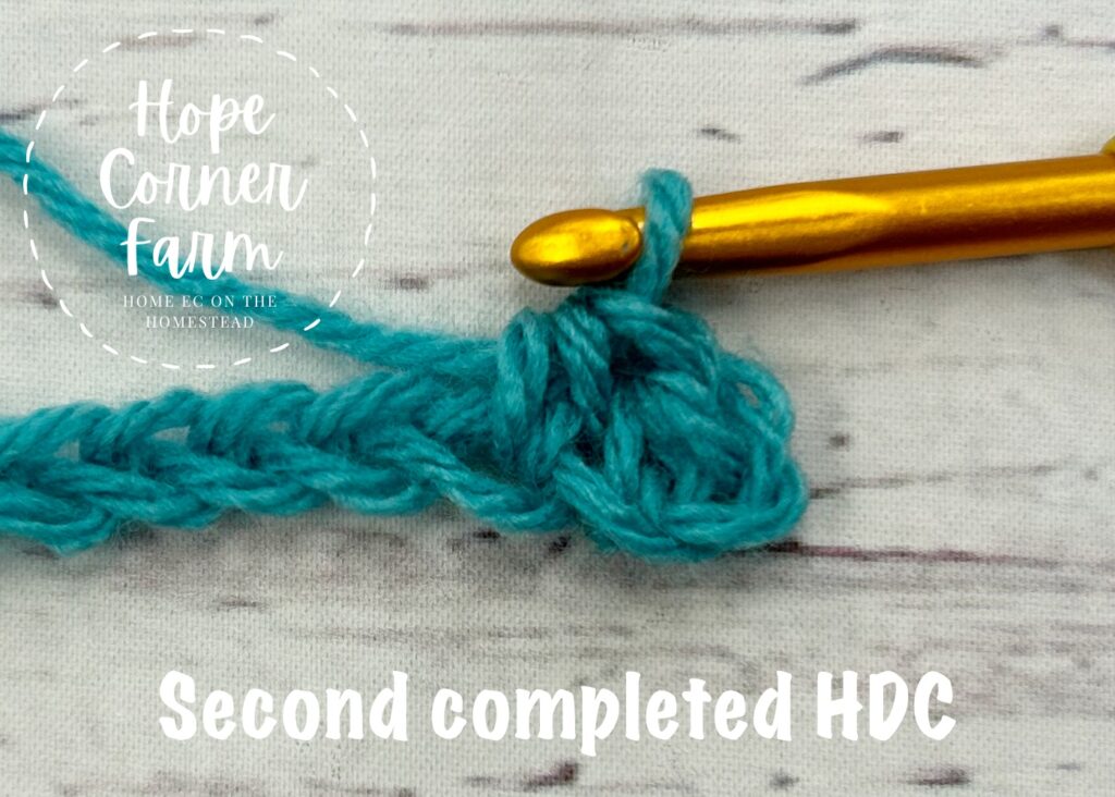 Second completed half double crochet stitch