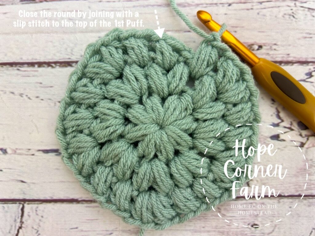 where to join with a slip stitch to close the round of crochet