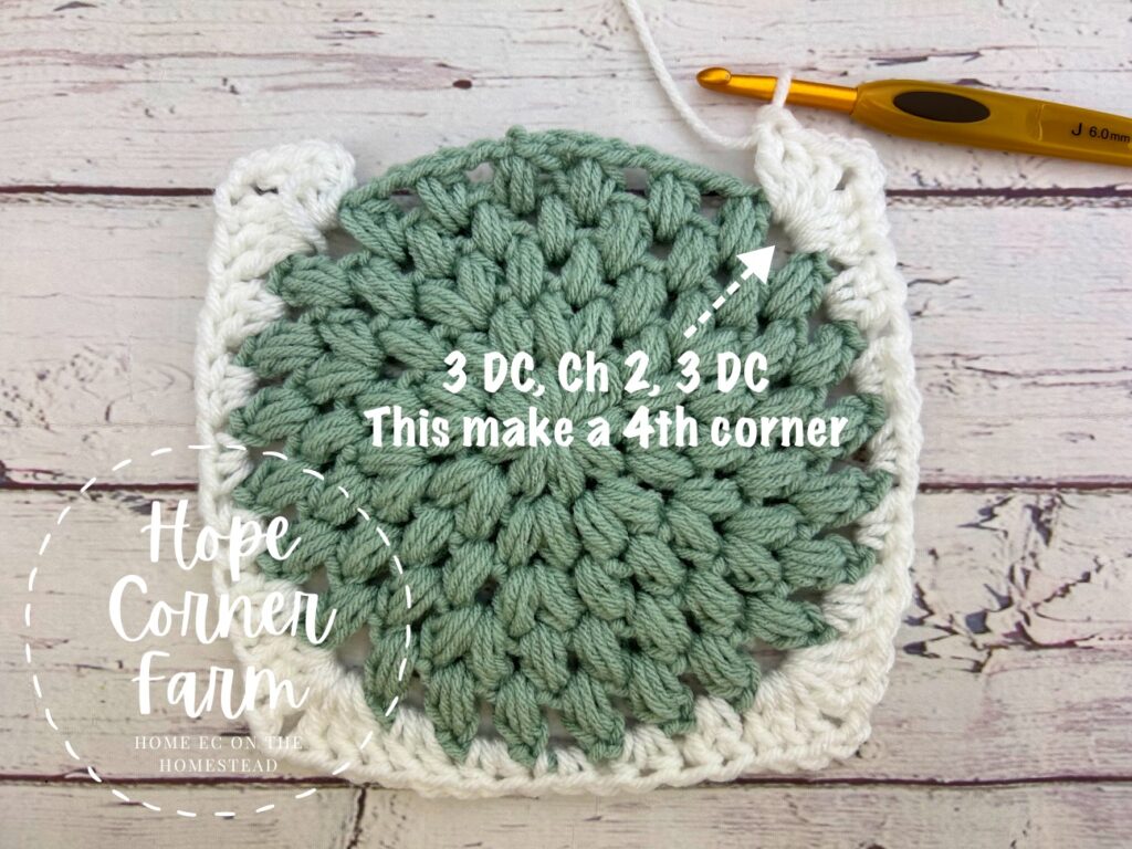 the 4th corner of the puff stitch granny