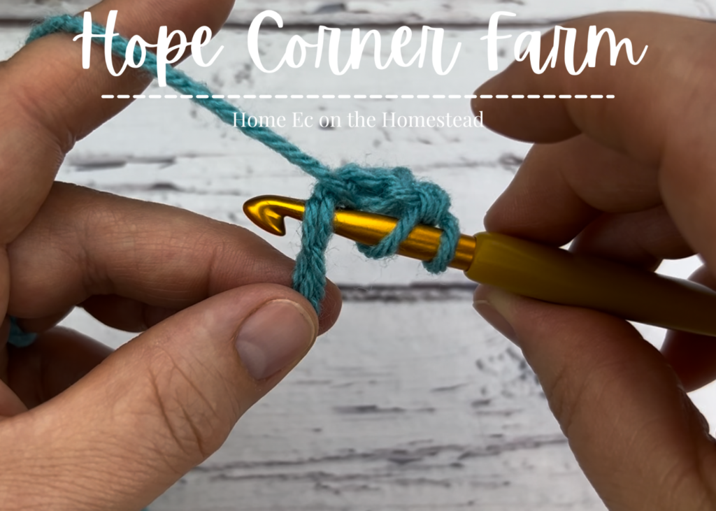 The crochet hook in the chain stitch