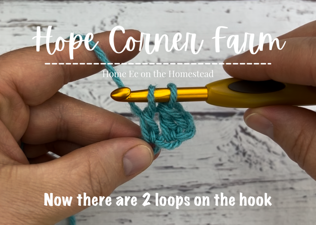 2 loops of yarn left on the crochet hook