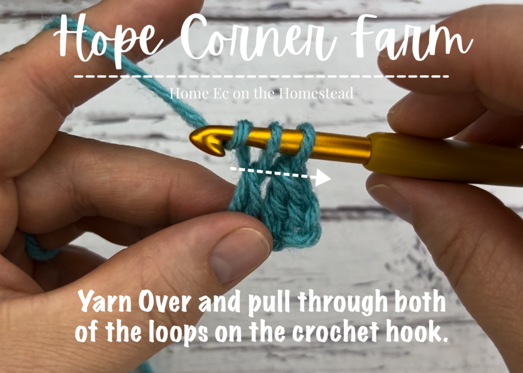 yarn over and pull through both loops of yarn on the crochet hook