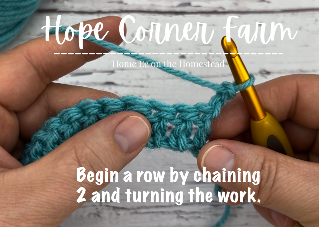 Begin a row of double crochet by chaining 2 and turning