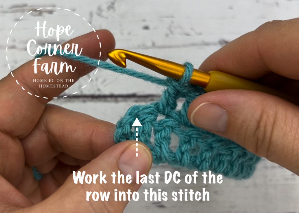 Where to work the last double crochet stitch