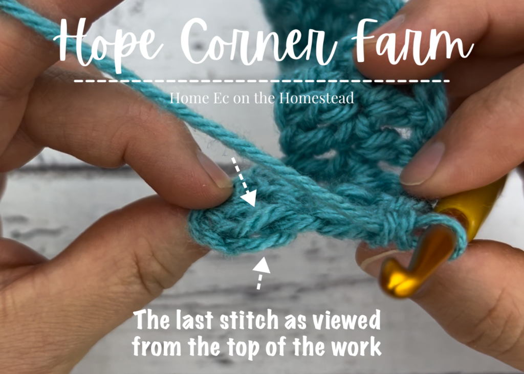 The top of the last dc crochet stitch