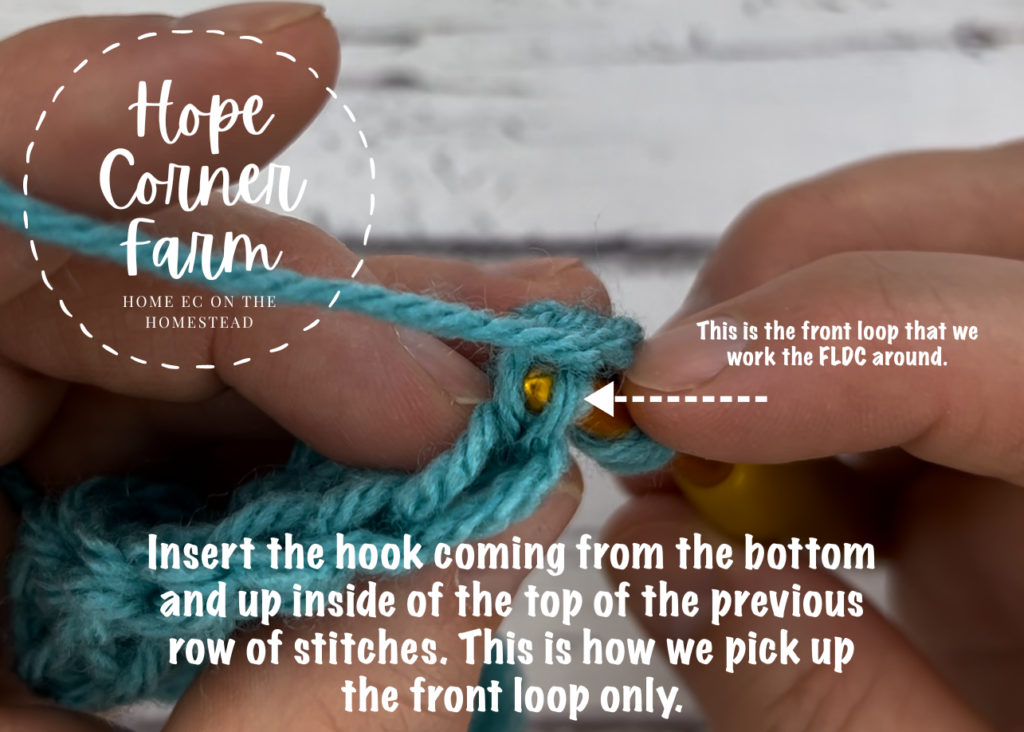 Where to work the front loop double crochet stitch