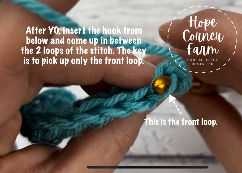 How to get the front loop only of the crochet stitch