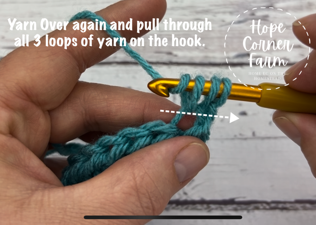 YO and pull through all 3 loops of yarn