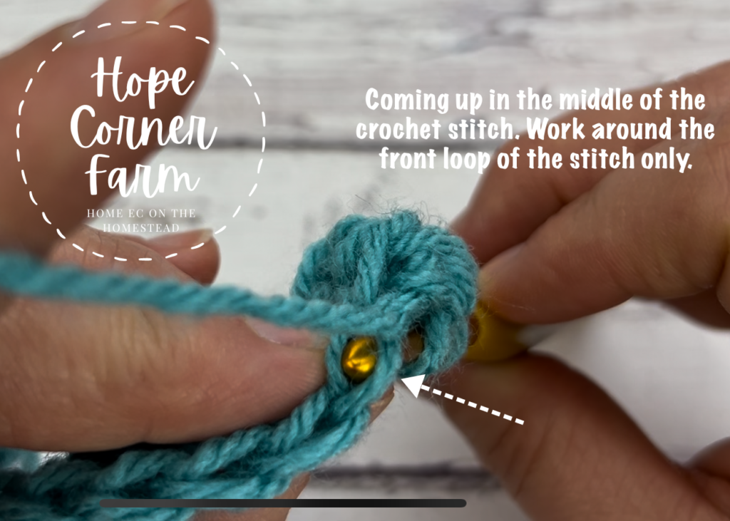 How to pick up the front loop only of the crochet stitch