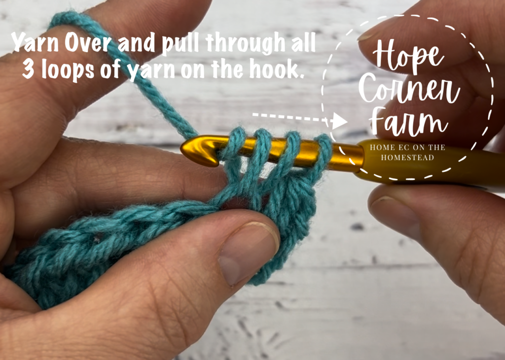 Yarn over and pull through all 3 loops of yarn