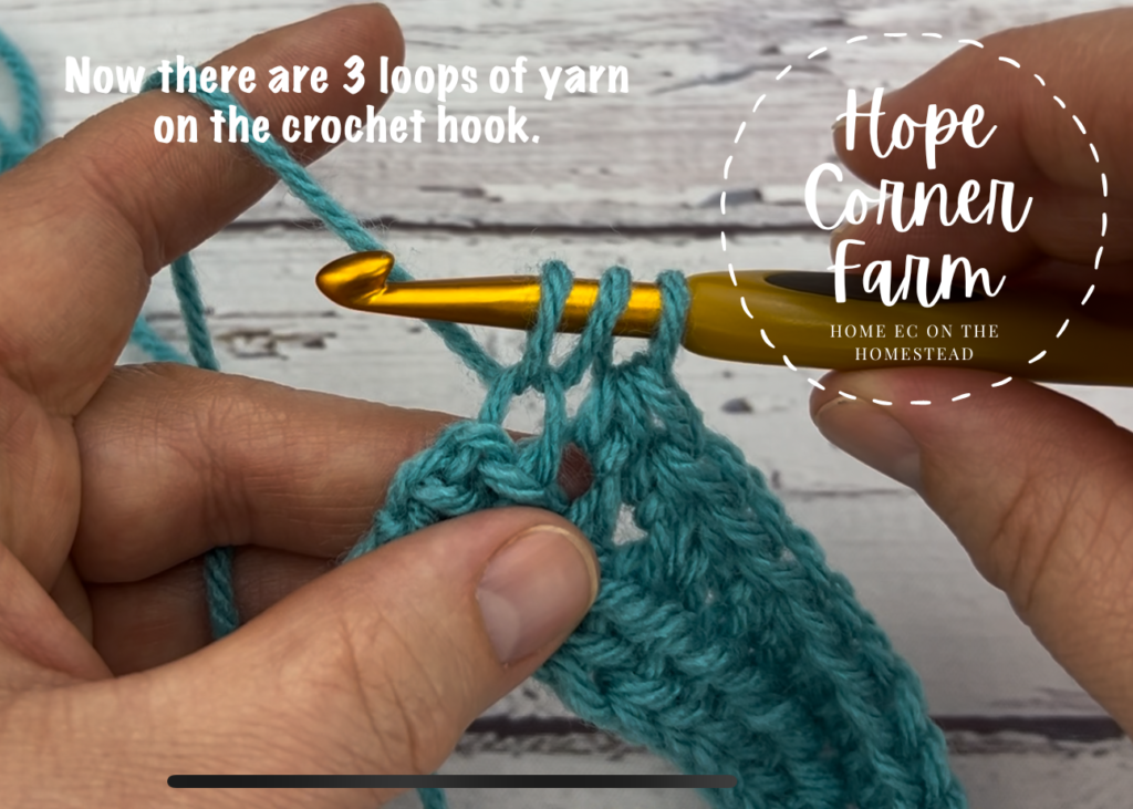 3 loops of yarn on the crochet hook