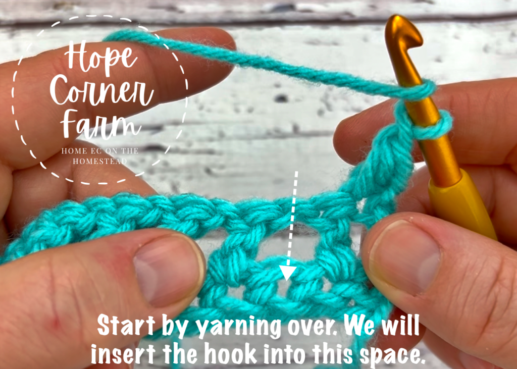 Begin by yarning over