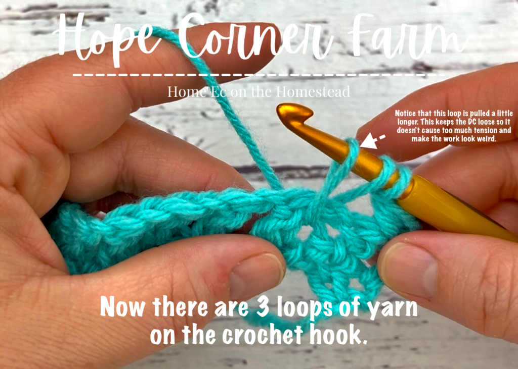 3 loops of yarn on the crochet hook