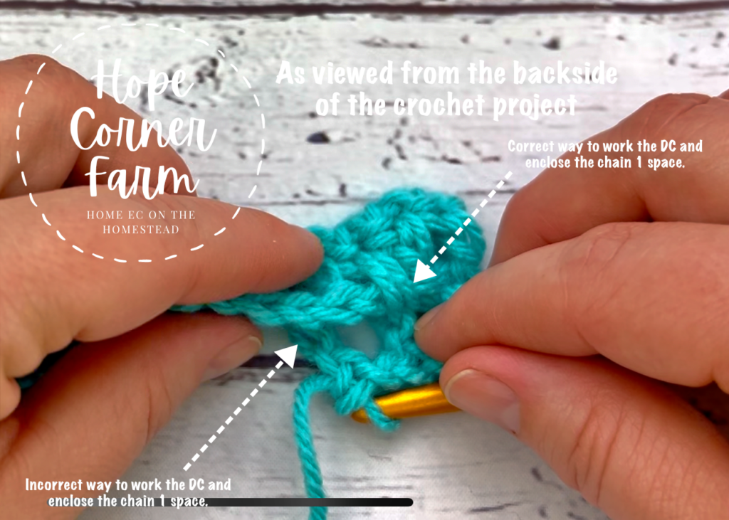 The incorrect way to work the double crochet stitch