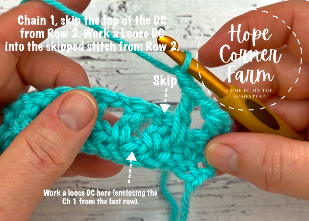 Where to work the double crochet stitch