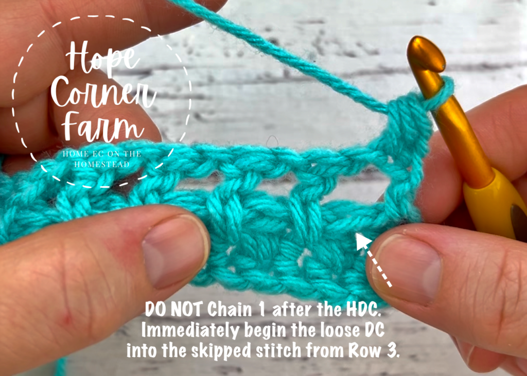 Where to place the first double crochet stitch of the row