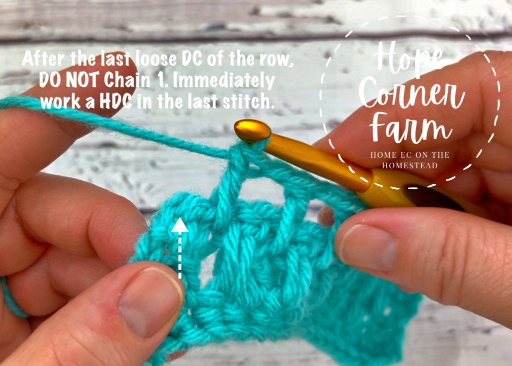 Where to place the final half double crochet stitch